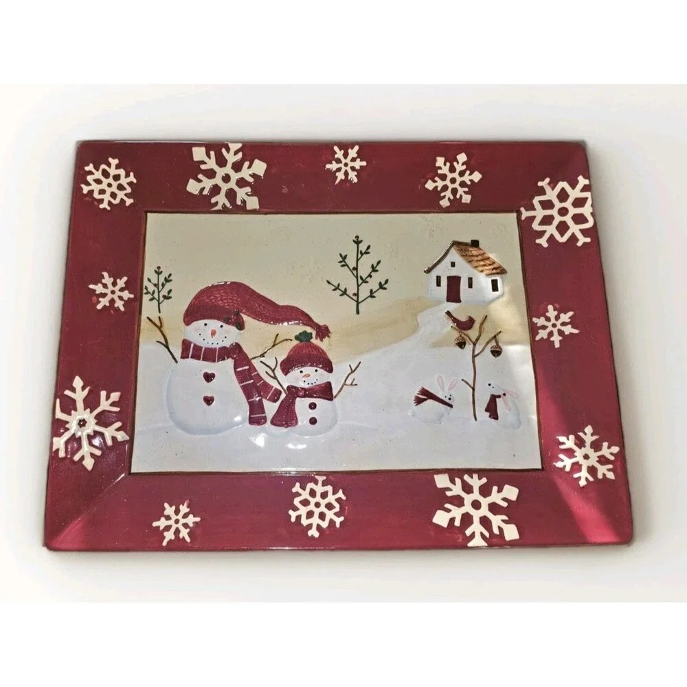 St. Nicholas Square Winter Wishes Snowman Dinnerware Set Bowl Mug Platter Table